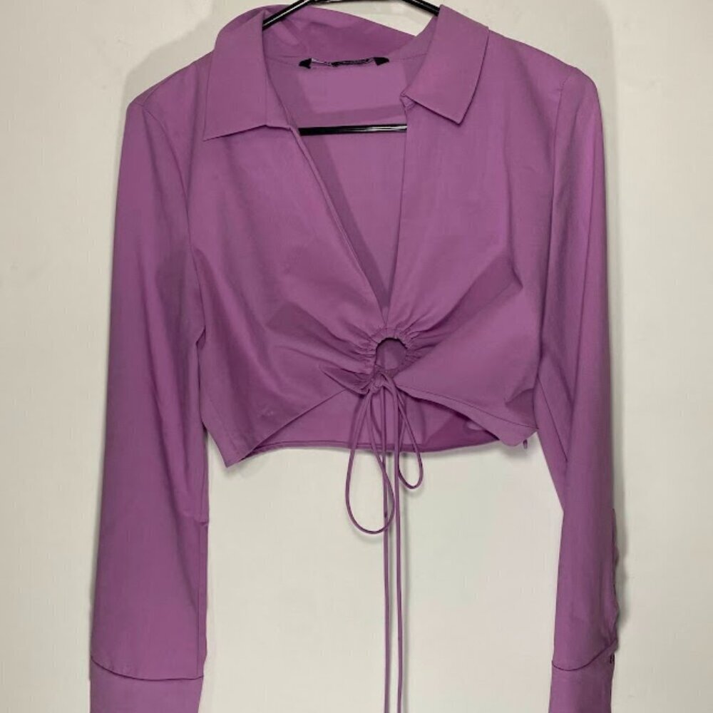 Zara Purple Ring Cropped Long Sleeve Blouse